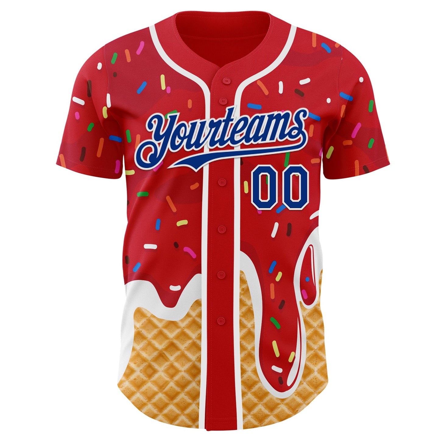 Custom Red Royal-White Ice Cream Waffle Foodie Dessert Authentic Baseball Jersey view 2