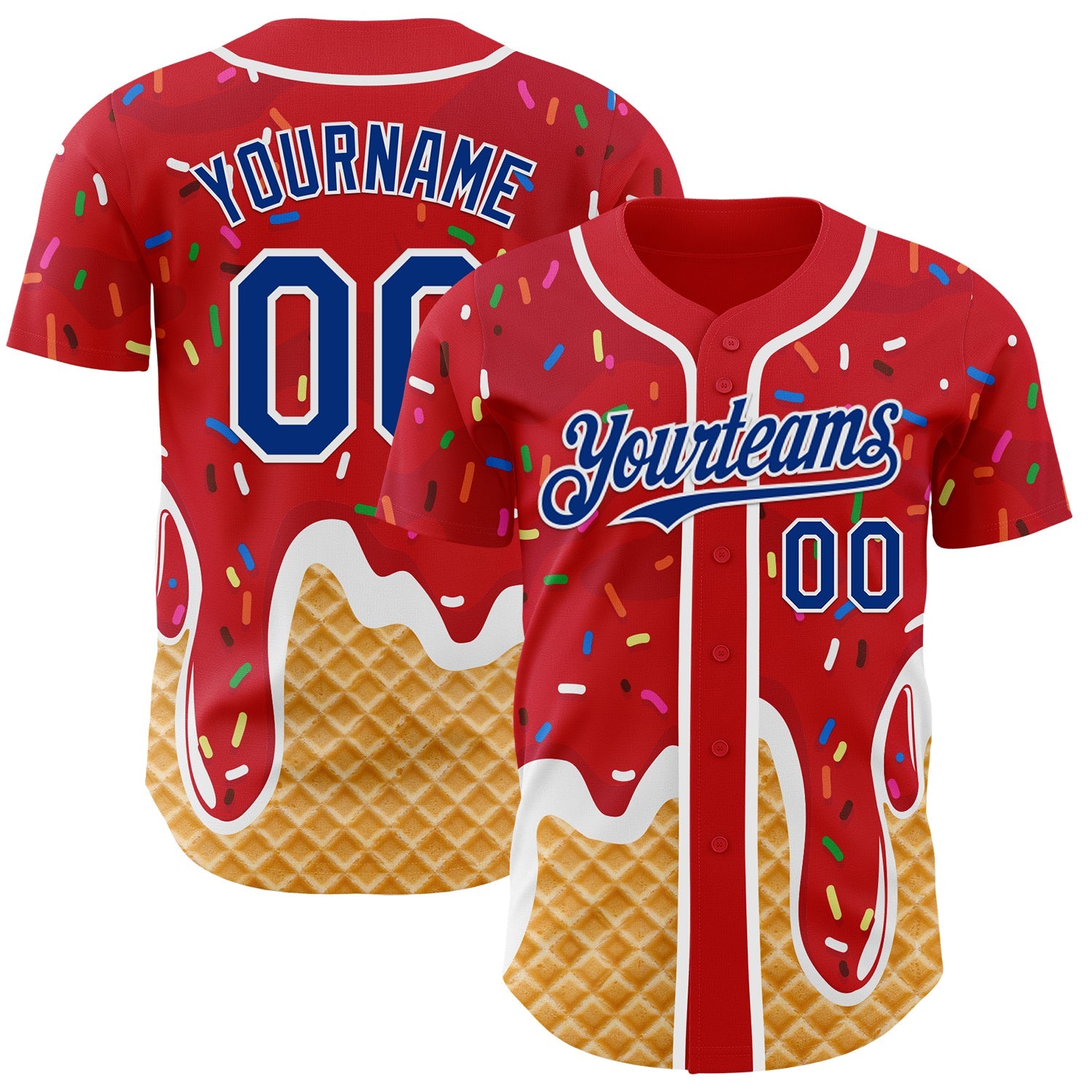 Custom Red Royal-White Ice Cream Waffle Foodie Dessert Authentic Baseball Jersey - Main View
