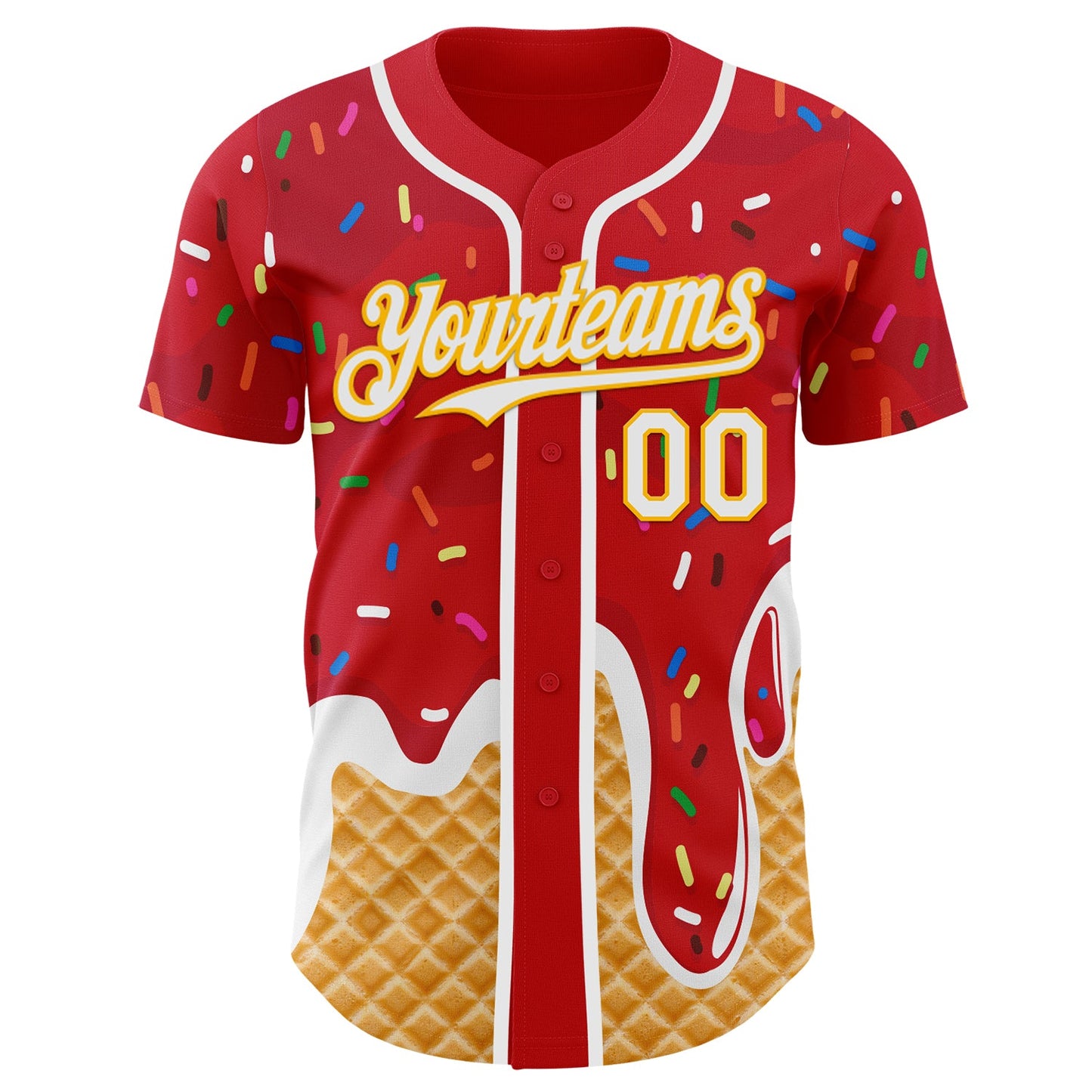 Custom Red White-Gold Ice Cream Waffle Foodie Dessert Authentic Baseball Jersey view 2