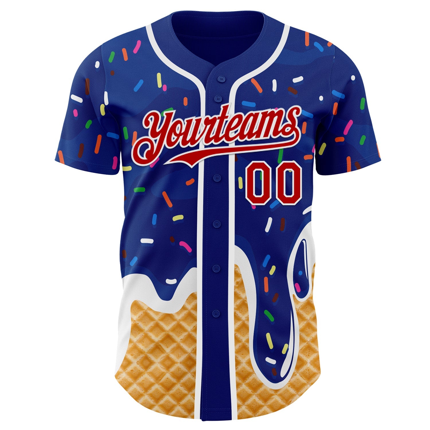 Custom Royal Red-White Ice Cream Waffle Foodie Dessert Authentic Baseball Jersey view 2