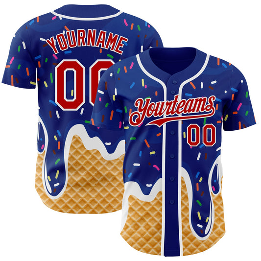 Custom Royal Red-White Ice Cream Waffle Foodie Dessert Authentic Baseball Jersey - Main View