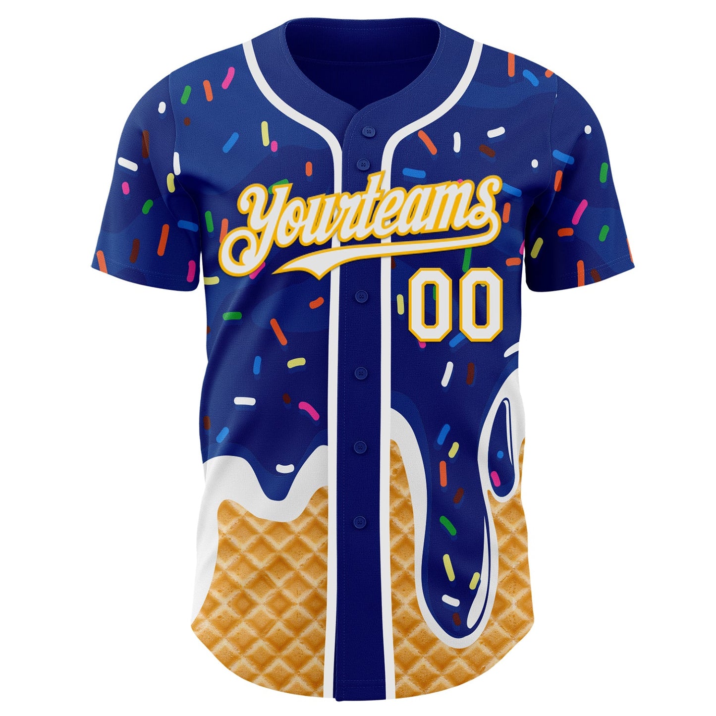 Custom Royal White-Gold Ice Cream Waffle Foodie Dessert Authentic Baseball Jersey view 2