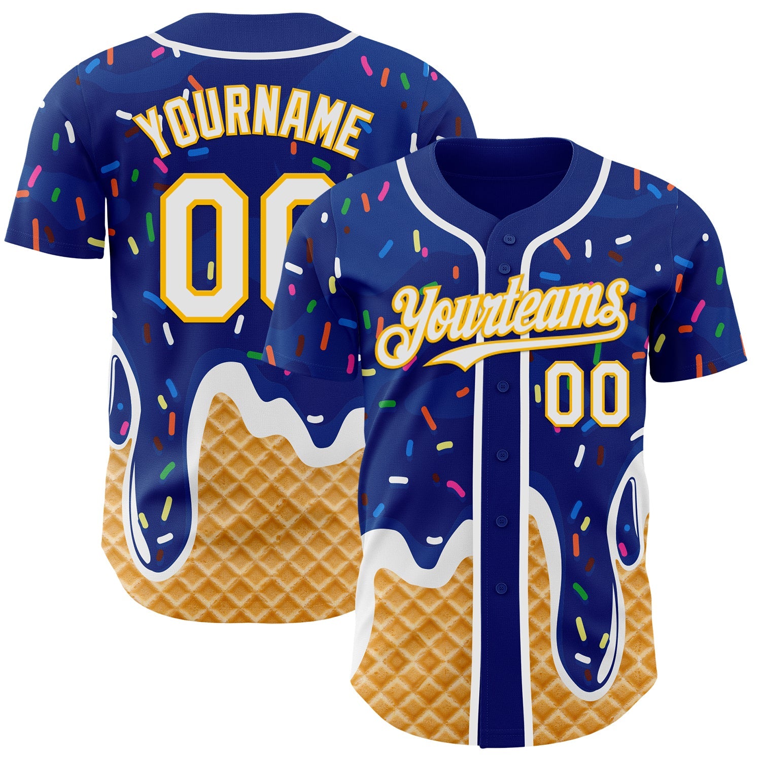 Custom Royal White-Gold Ice Cream Waffle Foodie Dessert Authentic Baseball Jersey - Main View