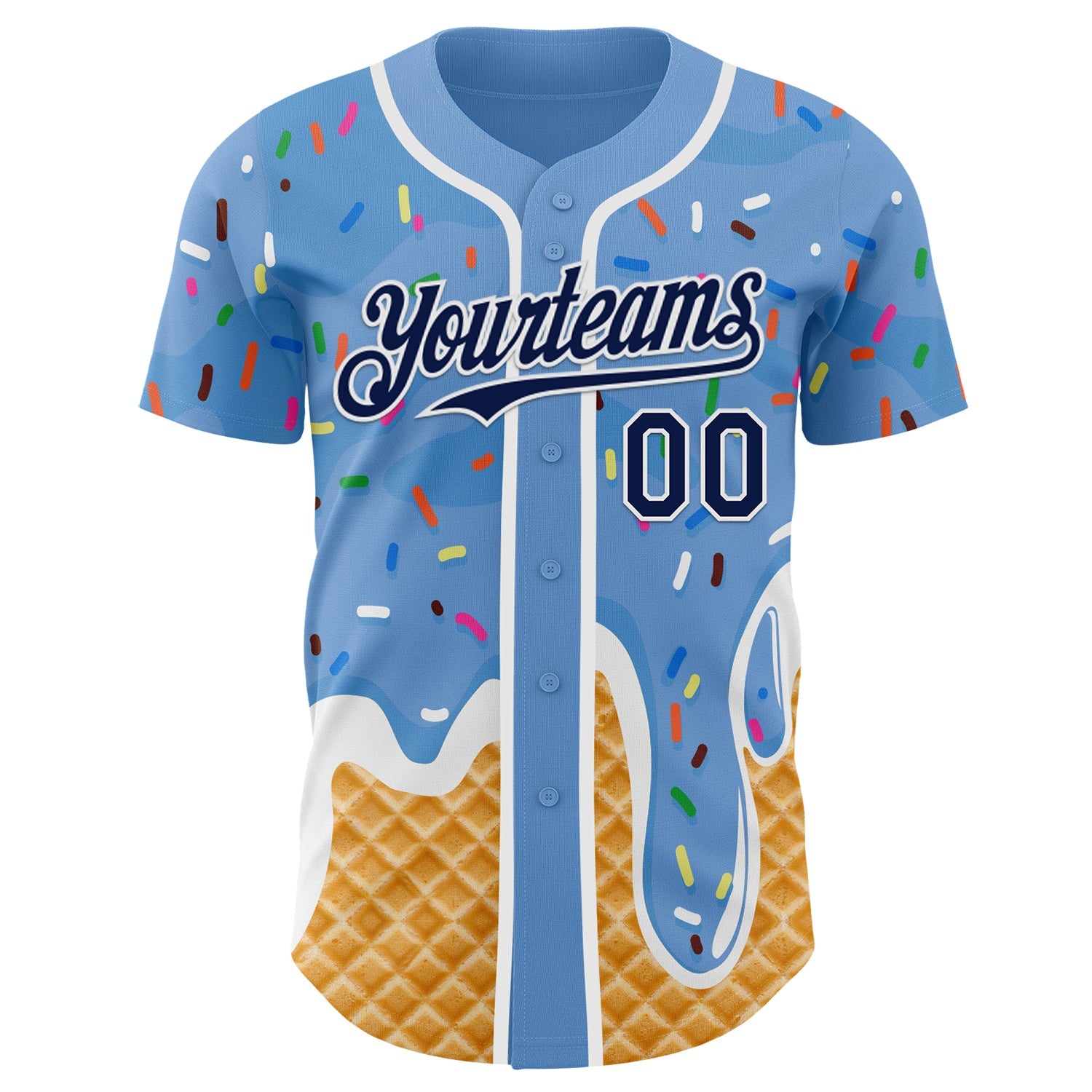 Custom Light Blue Navy-White Ice Cream Waffle Foodie Dessert Authentic Baseball Jersey view 2