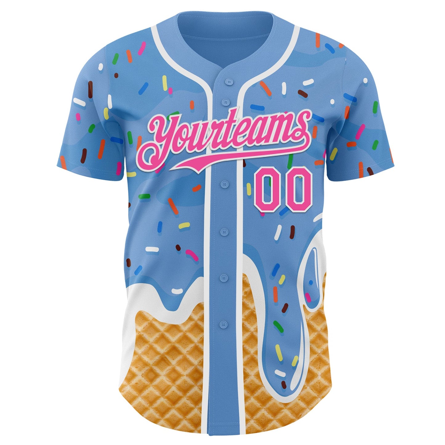 Custom Light Blue Pink-White Ice Cream Waffle Foodie Dessert Authentic Baseball Jersey view 2