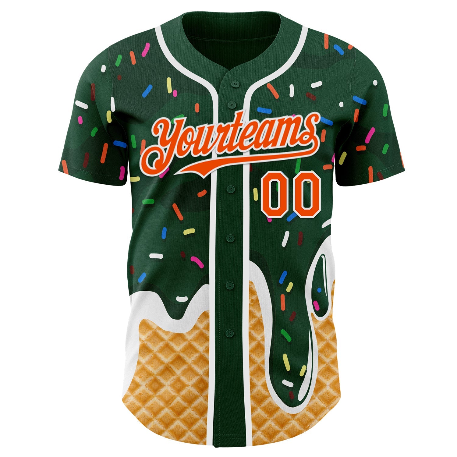 Custom Green Orange-White Ice Cream Waffle Foodie Dessert Authentic Baseball Jersey view 2