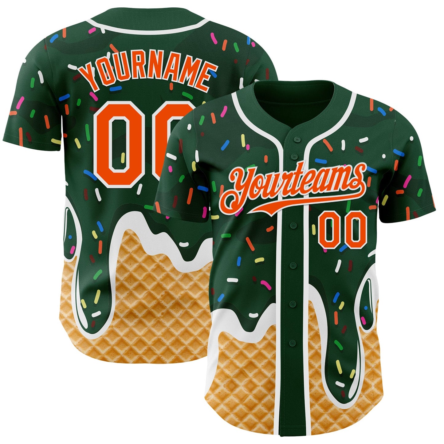 Custom Green Orange-White Ice Cream Waffle Foodie Dessert Authentic Baseball Jersey - Main View