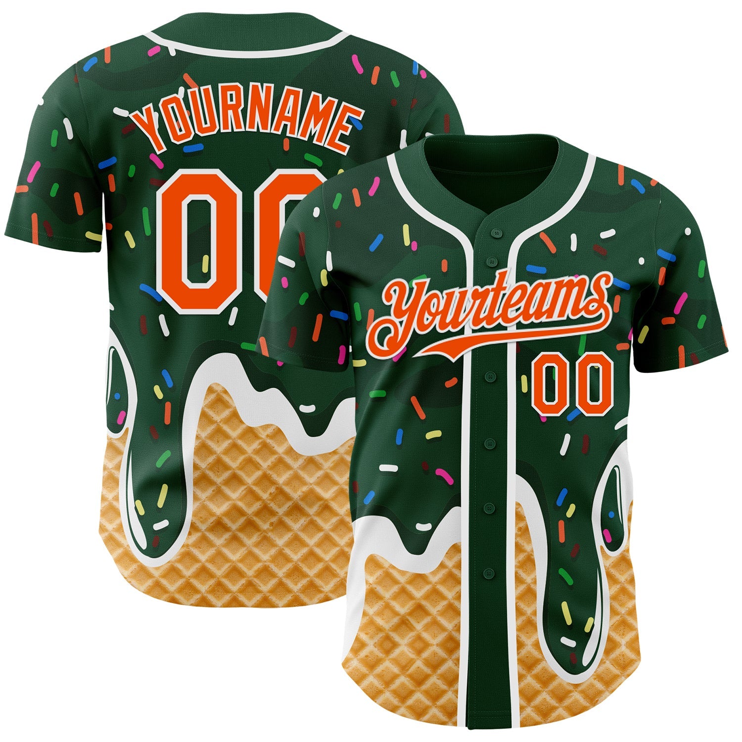 Custom Green Orange-White Ice Cream Waffle Foodie Dessert Authentic Baseball Jersey - Main View