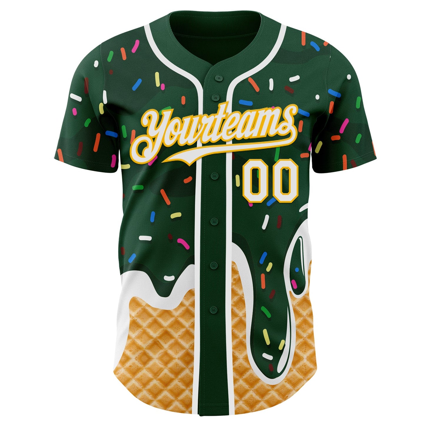 Custom Green White-Gold Ice Cream Waffle Foodie Dessert Authentic Baseball Jersey view 2