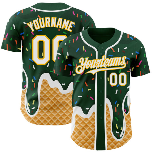 Custom Green White-Gold Ice Cream Waffle Foodie Dessert Authentic Baseball Jersey - Main View