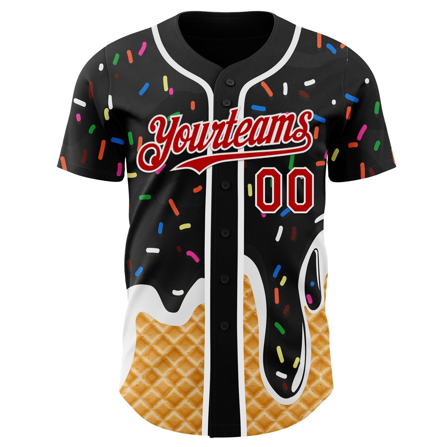 Custom Black Red-White Ice Cream Waffle Foodie Dessert Authentic Baseball Jersey view 2