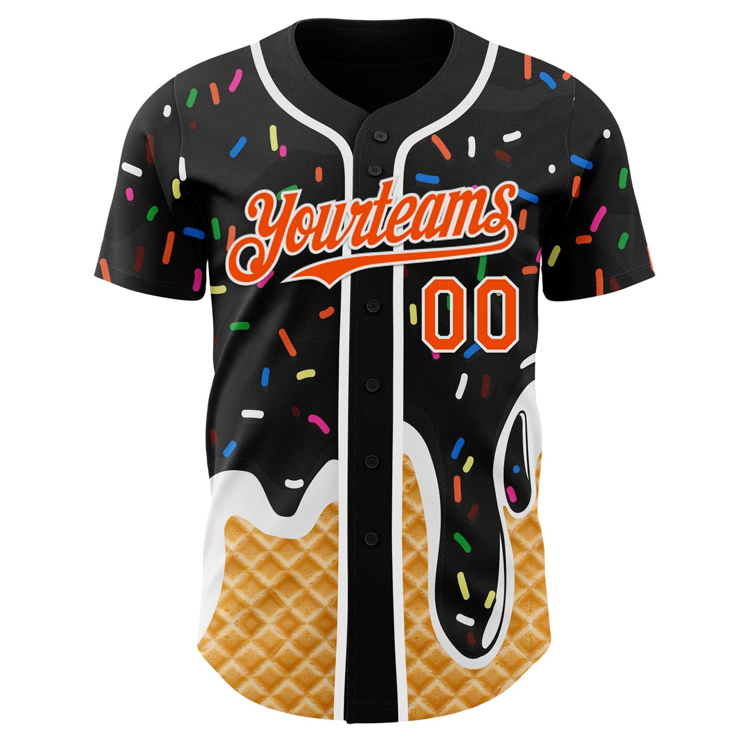 Custom Black Orange-White Ice Cream Waffle Foodie Dessert Authentic Baseball Jersey view 2