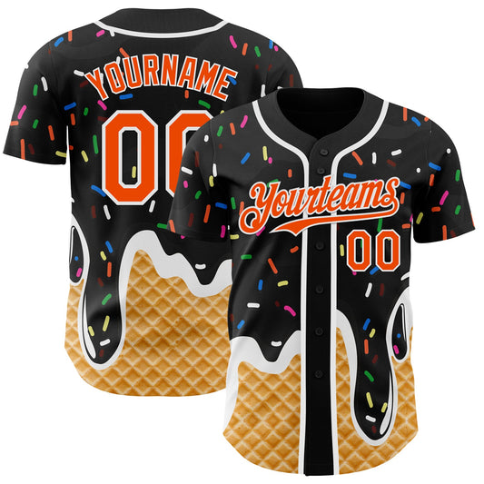 Custom Black Orange-White Ice Cream Waffle Foodie Dessert Authentic Baseball Jersey - Main View