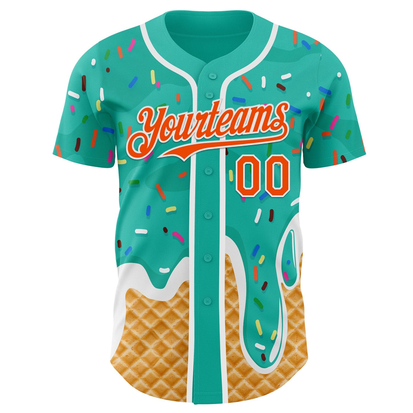 Custom Aqua Orange-White Ice Cream Waffle Foodie Dessert Authentic Baseball Jersey view 2