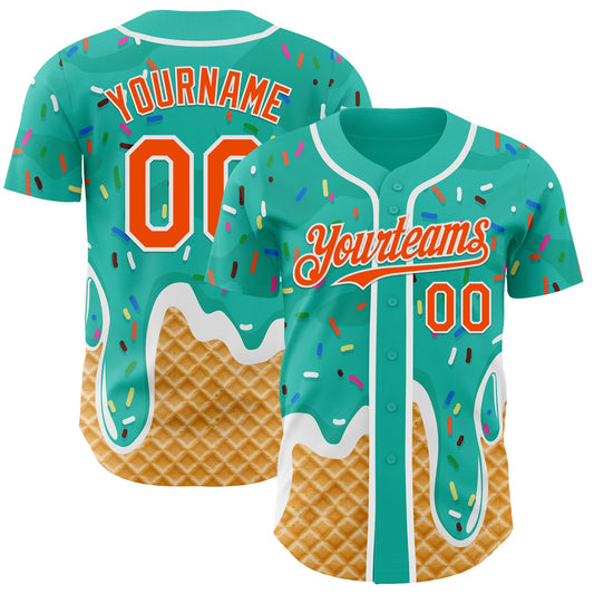 Custom Aqua Orange-White Ice Cream Waffle Foodie Dessert Authentic Baseball Jersey - Main View