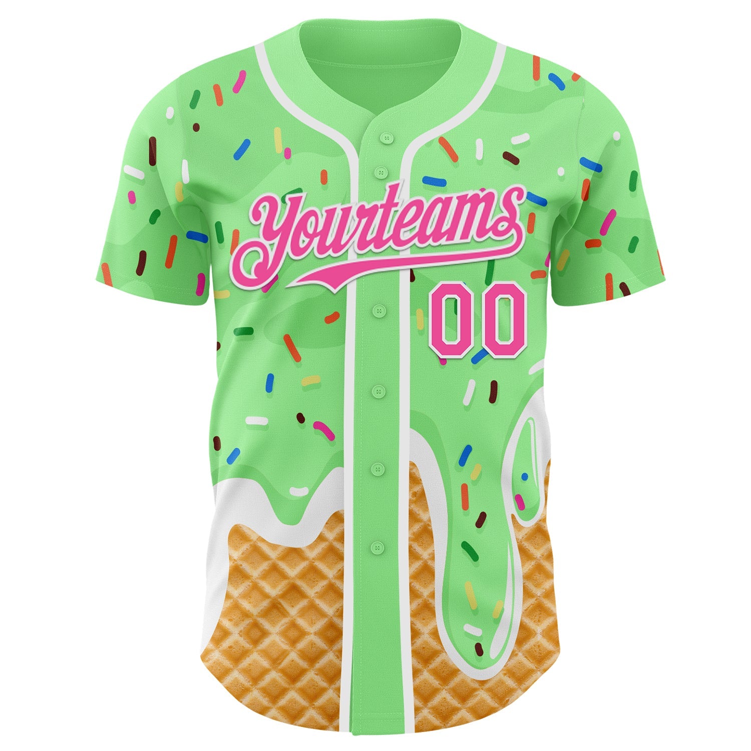 Custom Pea Green Pink-White Ice Cream Waffle Foodie Dessert Authentic Baseball Jersey view 2