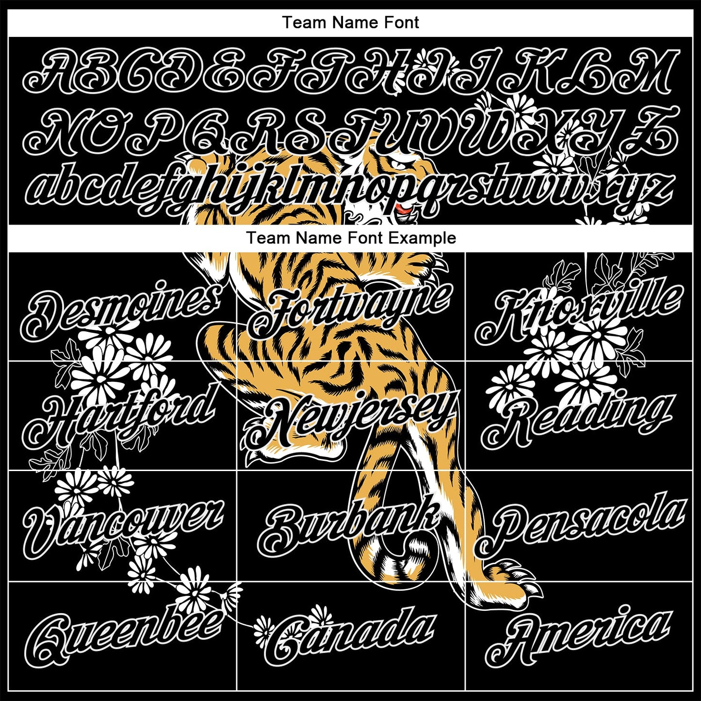 Custom Stitched Black White 3D Pattern Design Tiger And Daisy Sports Pullover Sweatshirt Hoodie view 3