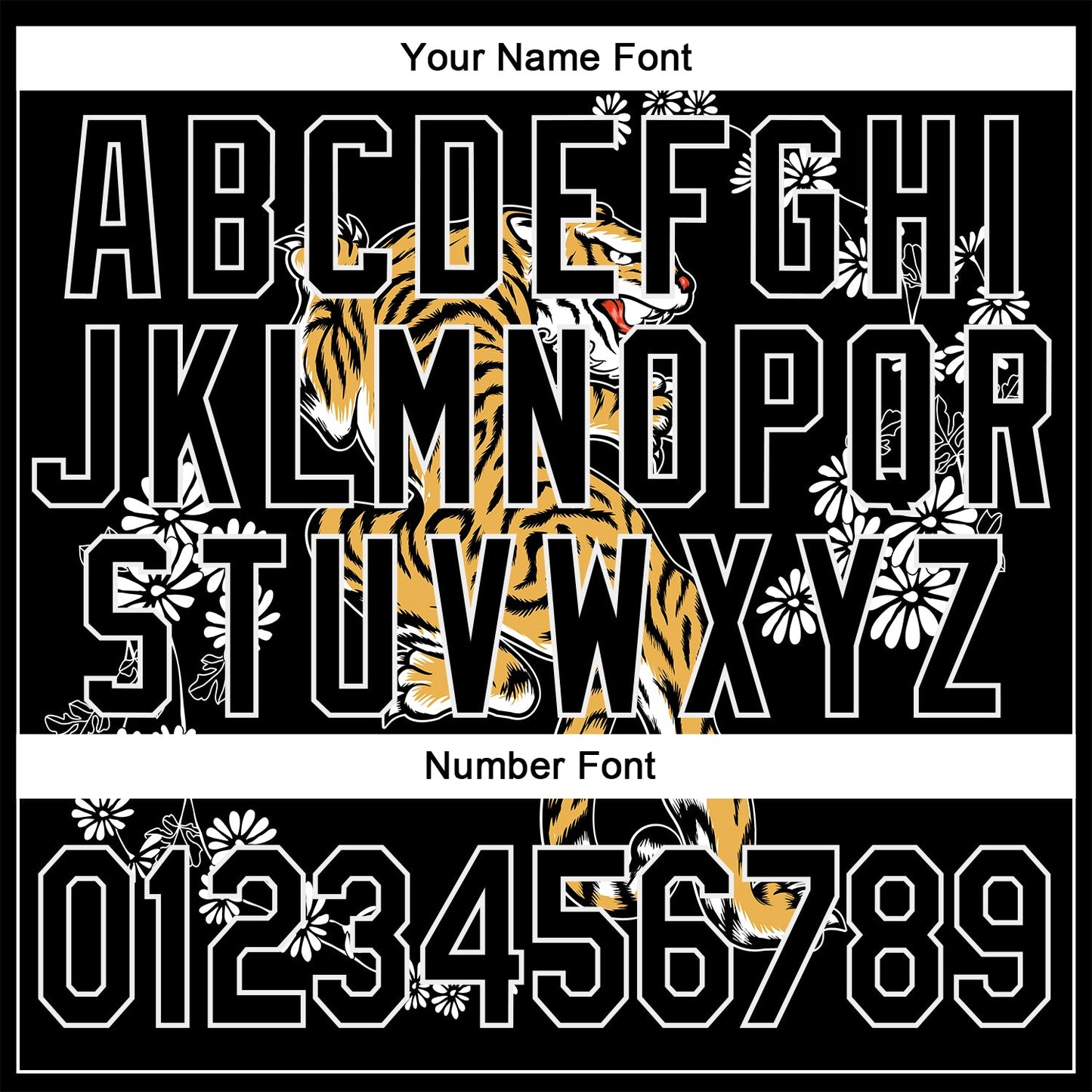 Custom Stitched Black White 3D Pattern Design Tiger And Daisy Sports Pullover Sweatshirt Hoodie view 4