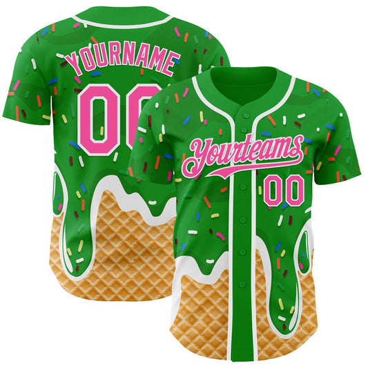 Custom Grass Green Pink-White Ice Cream Waffle Foodie Dessert Authentic Baseball Jersey - Main View