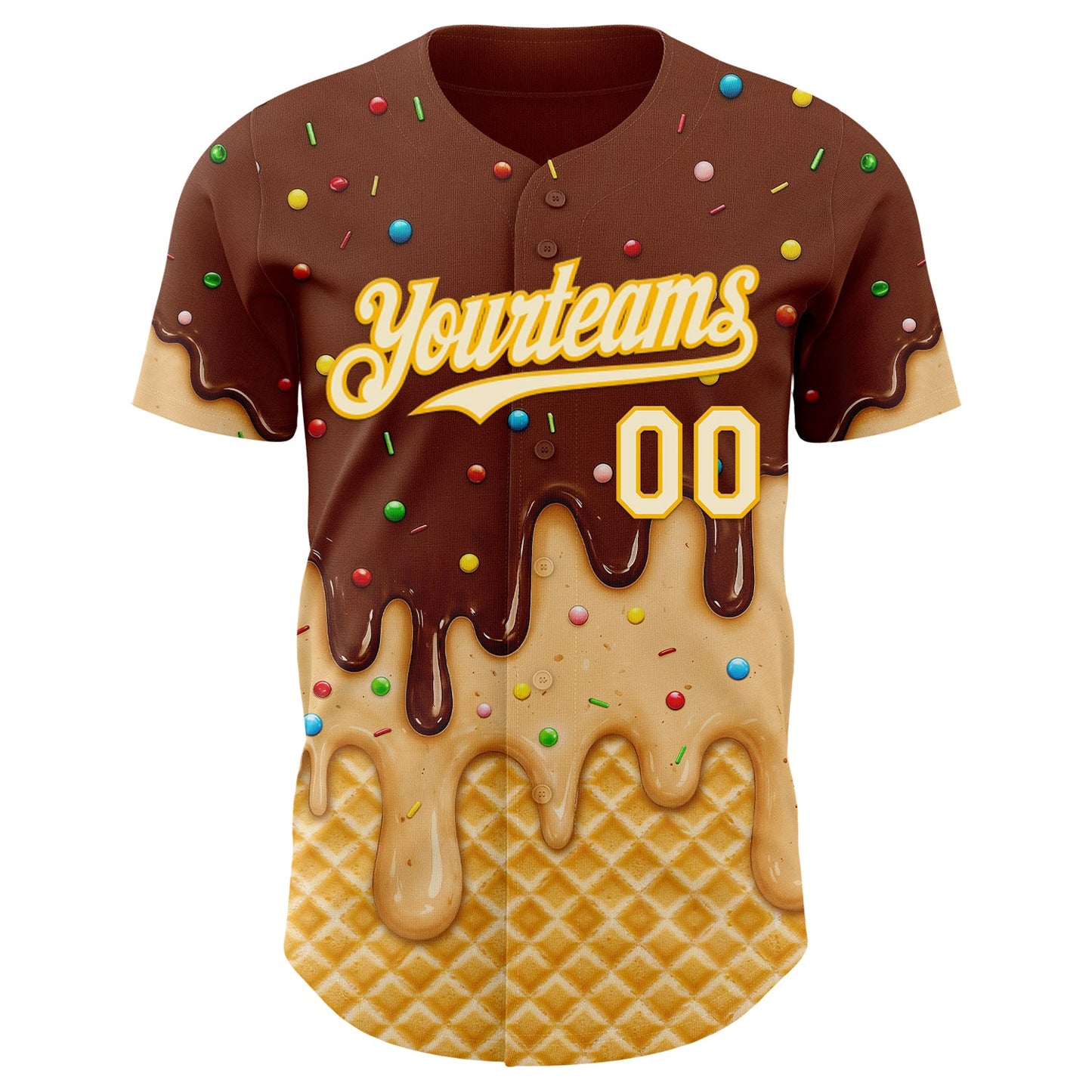 Custom Brown Cream-Gold Ice Cream Waffle Foodie Dessert Authentic Baseball Jersey view 3