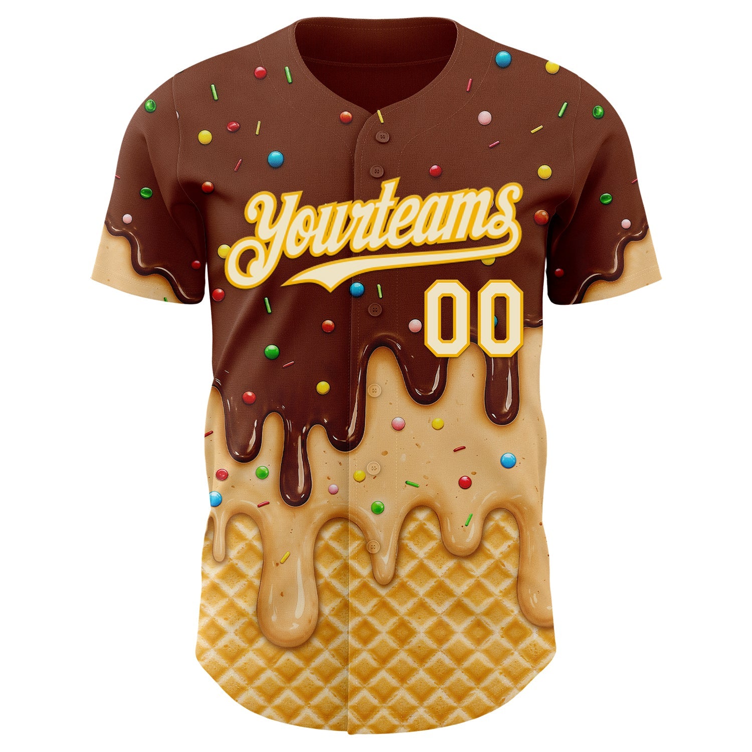 Custom Brown Cream-Gold Ice Cream Waffle Foodie Dessert Authentic Baseball Jersey view 3