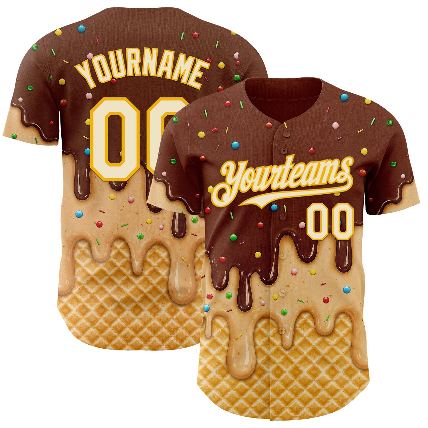 Custom Brown Cream-Gold Ice Cream Waffle Foodie Dessert Authentic Baseball Jersey - Main View