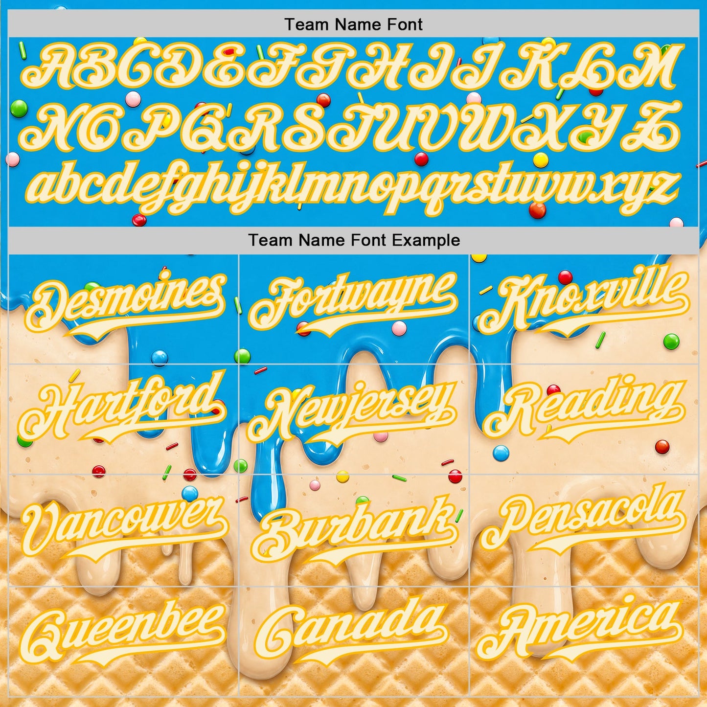 Custom Sky Blue Cream-Gold Ice Cream Waffle Foodie Dessert Authentic Baseball Jersey view 5