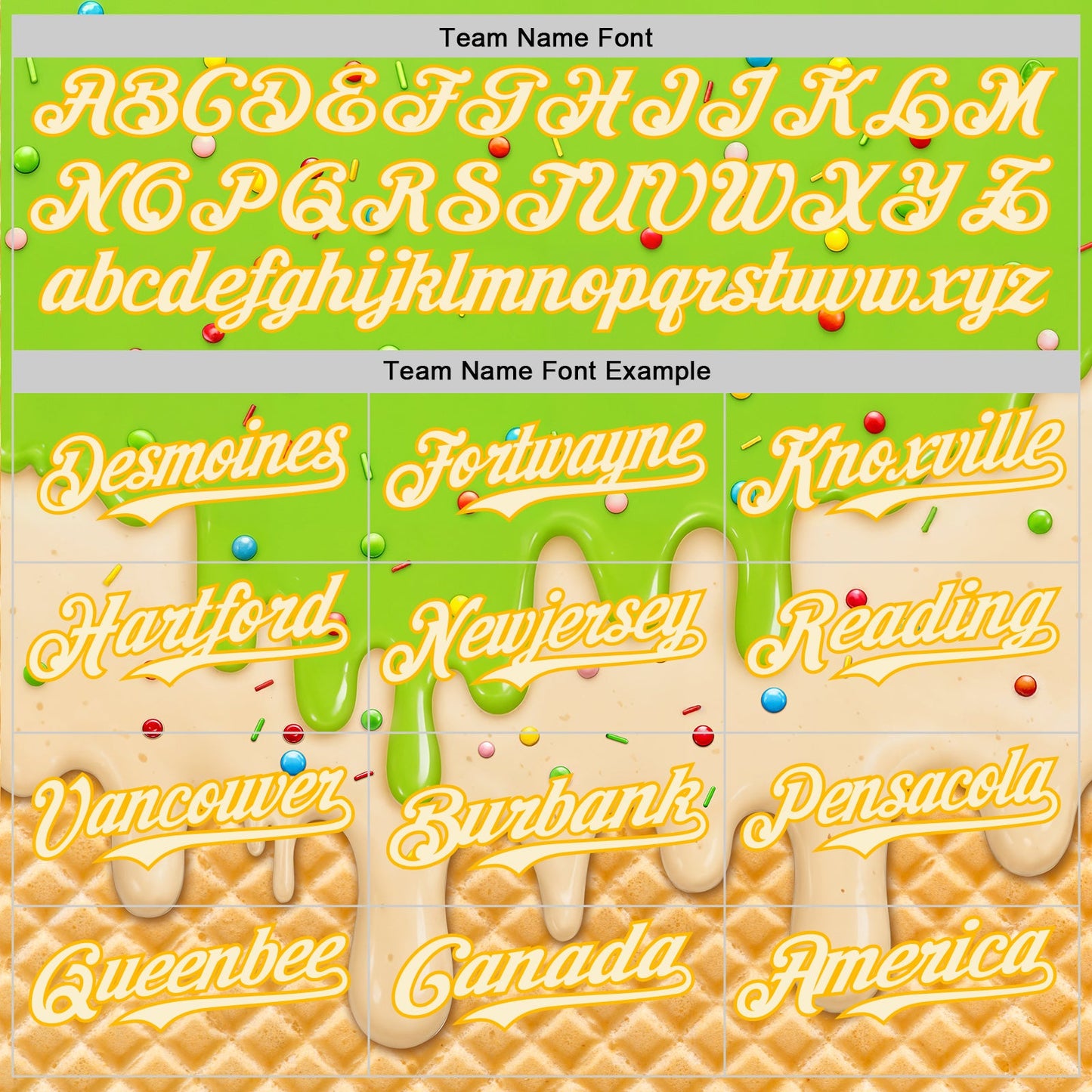 Custom Neon Green Cream-Gold Ice Cream Waffle Foodie Dessert Authentic Baseball Jersey view 5