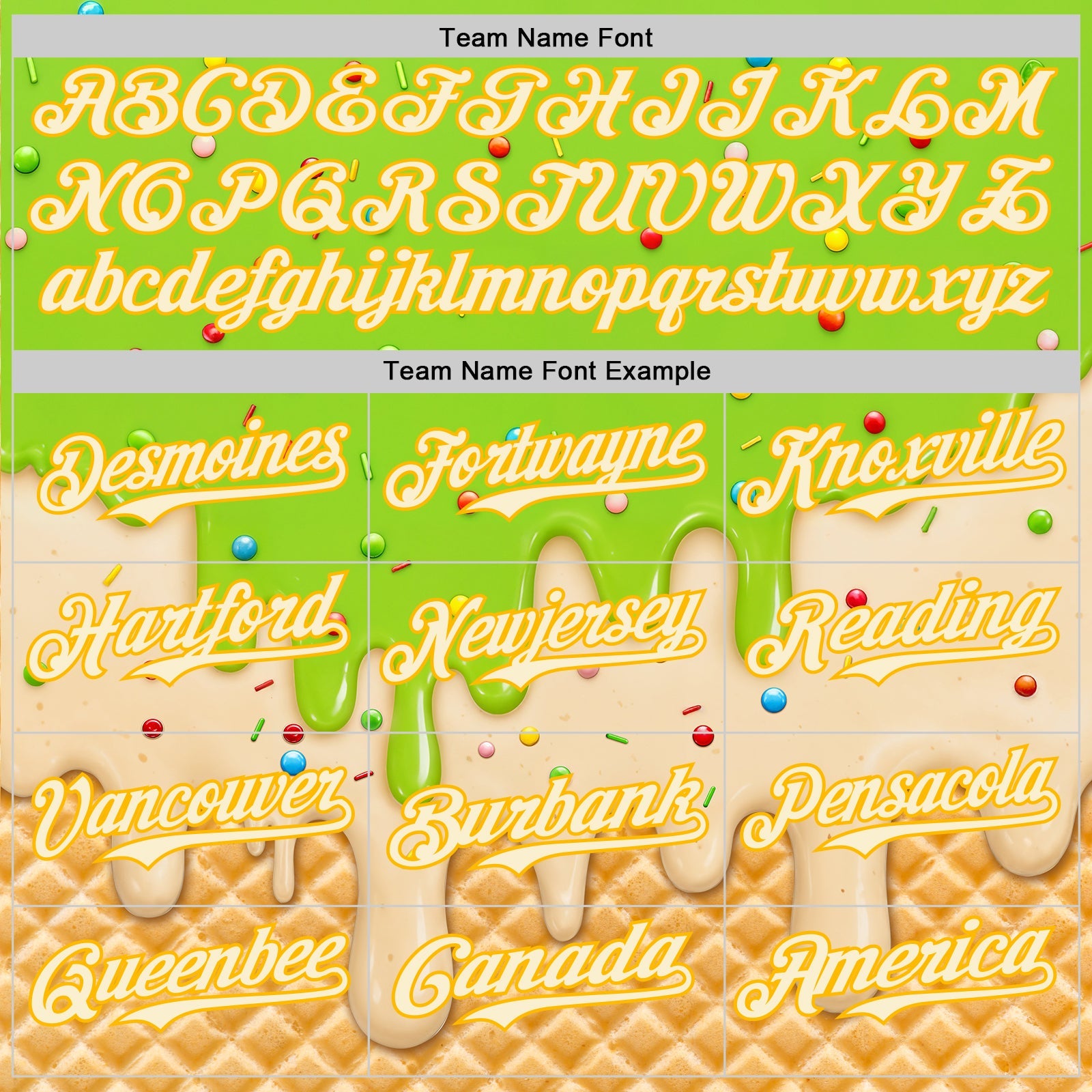 Custom Neon Green Cream-Gold Ice Cream Waffle Foodie Dessert Authentic Baseball Jersey view 5