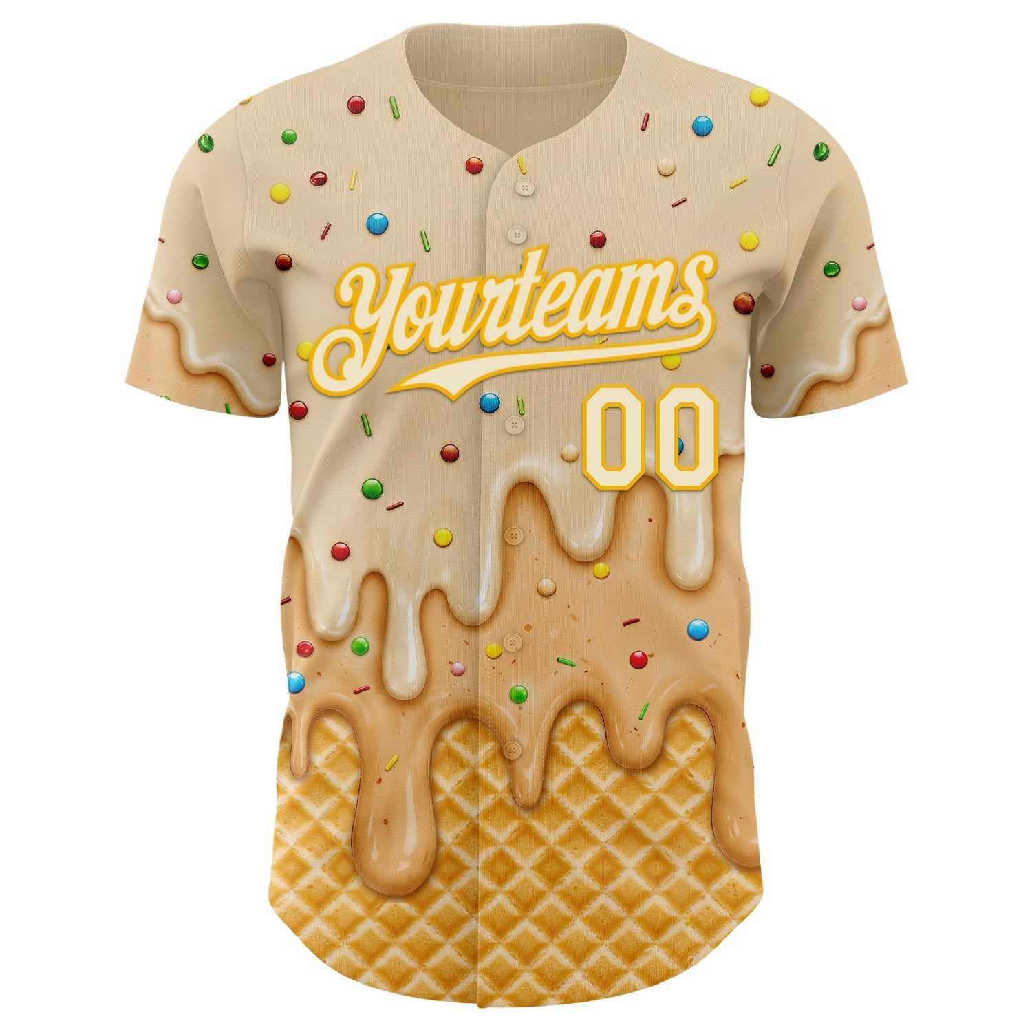 Custom Cream-Gold Ice Cream Waffle Foodie Dessert Authentic Baseball Jersey view 3