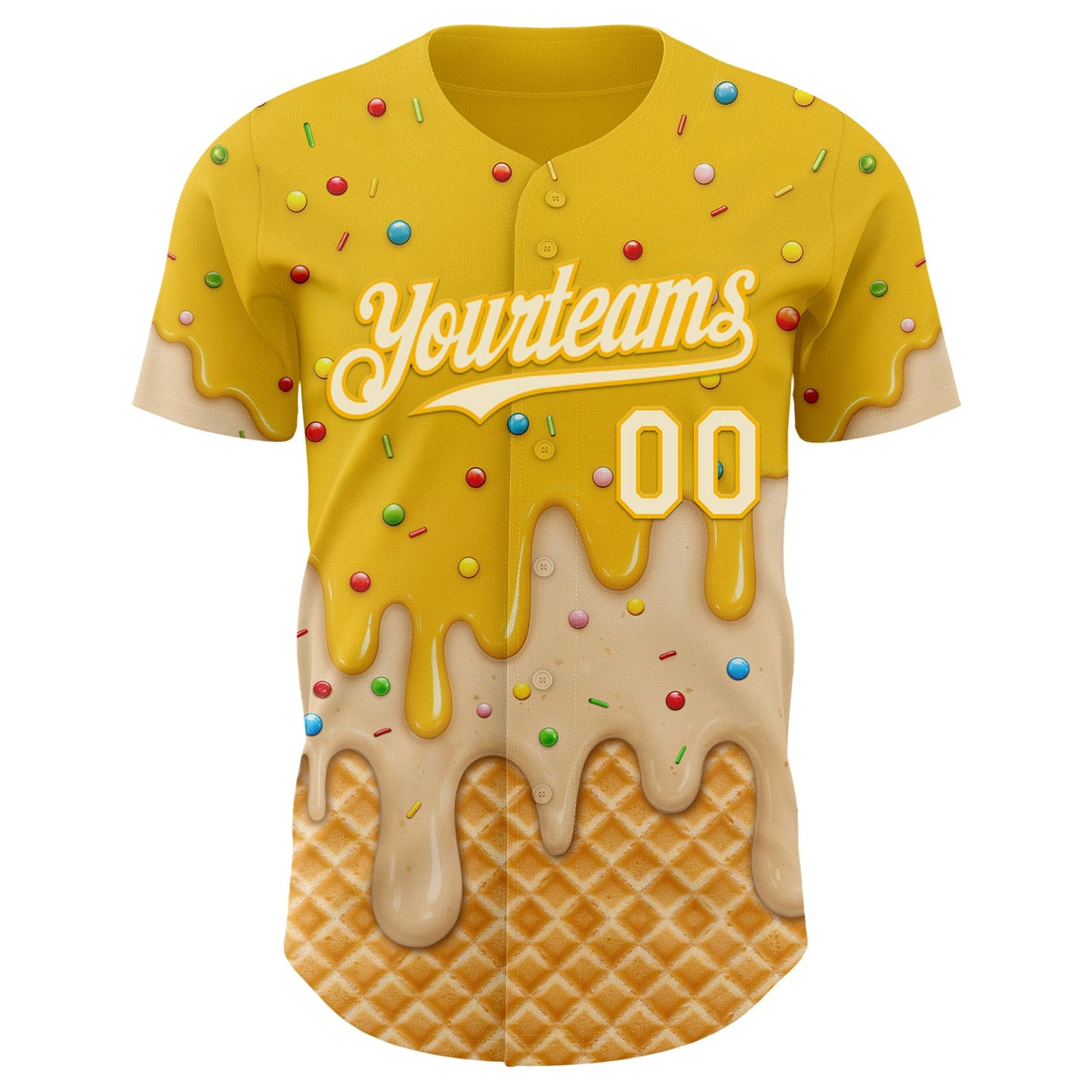 Custom Yellow Cream-Gold Ice Cream Waffle Foodie Dessert Authentic Baseball Jersey view 3