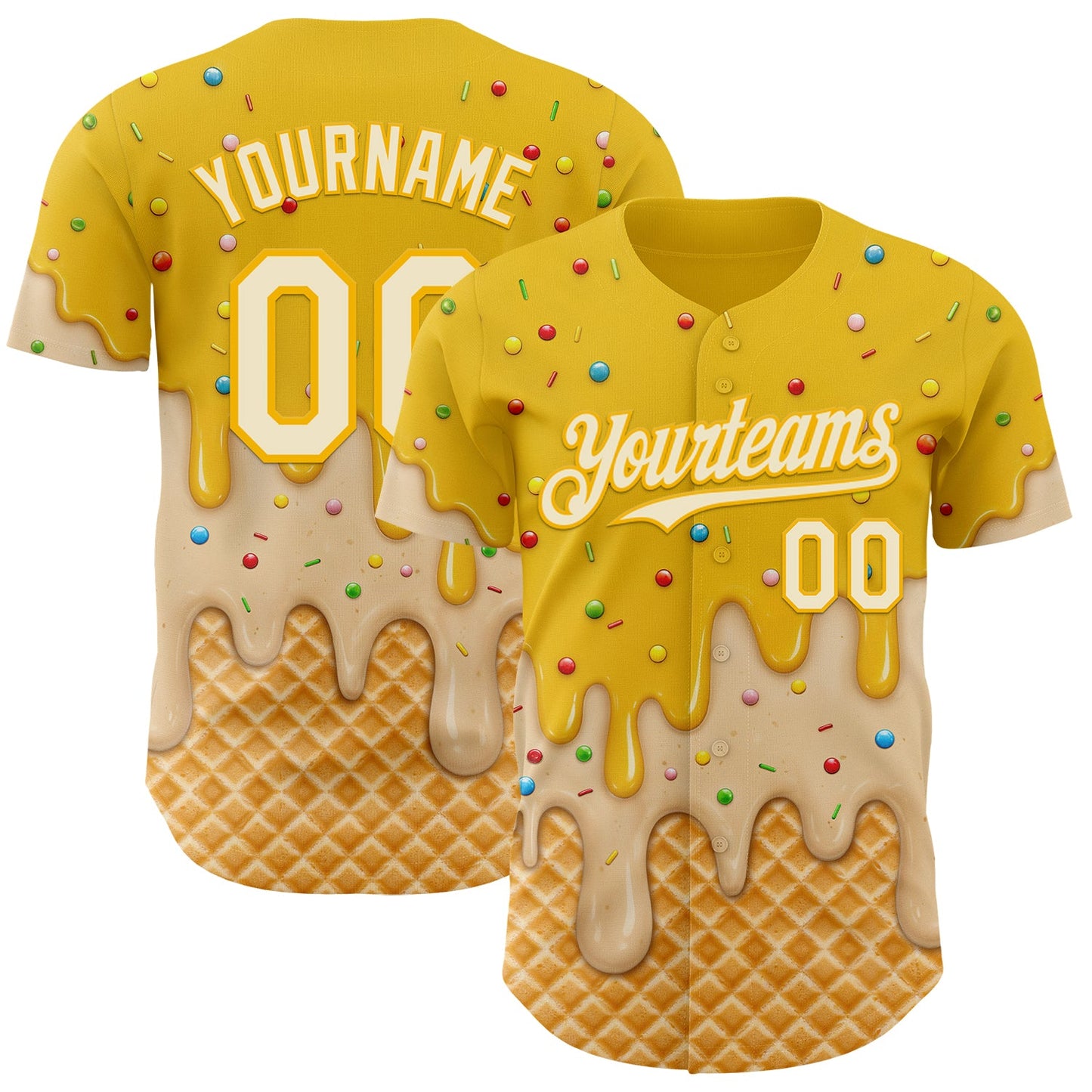 Custom Yellow Cream-Gold Ice Cream Waffle Foodie Dessert Authentic Baseball Jersey - Main View
