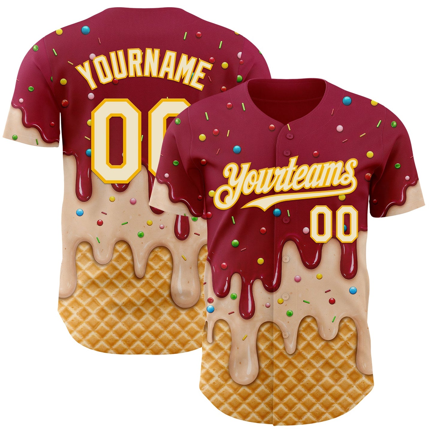 Custom Maroon Cream-Gold Ice Cream Waffle Foodie Dessert Authentic Baseball Jersey - Main View