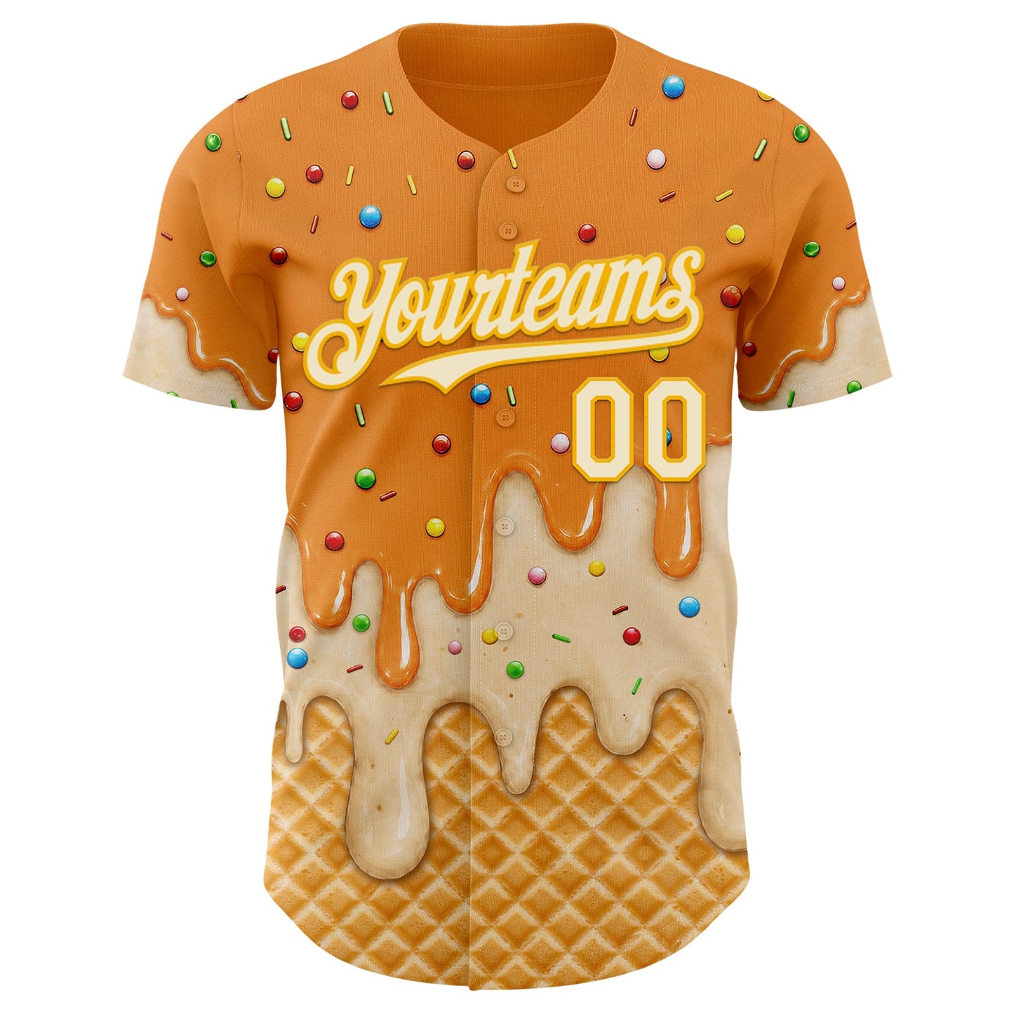 Custom Bay Orange Cream-Gold Ice Cream Waffle Foodie Dessert Authentic Baseball Jersey view 3