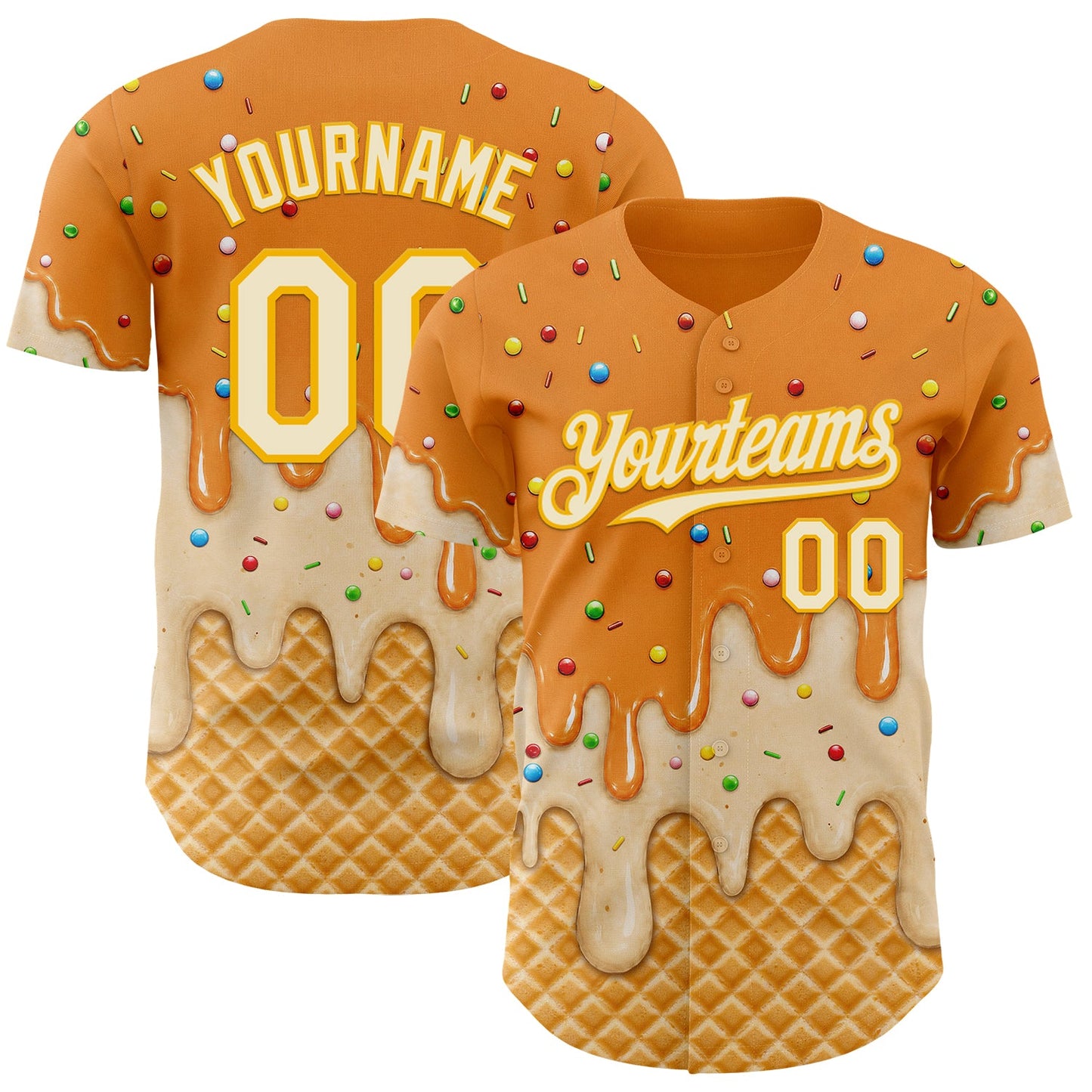 Custom Bay Orange Cream-Gold Ice Cream Waffle Foodie Dessert Authentic Baseball Jersey - Main View