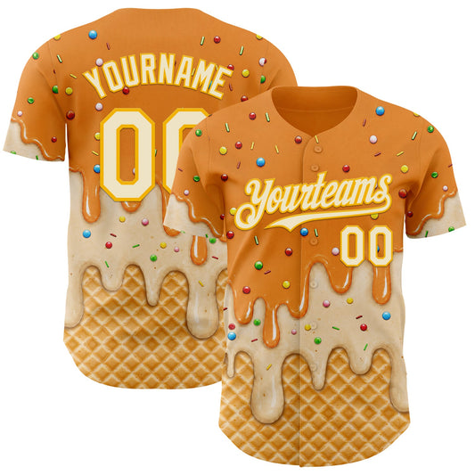 Custom Bay Orange Cream-Gold Ice Cream Waffle Foodie Dessert Authentic Baseball Jersey - Main View