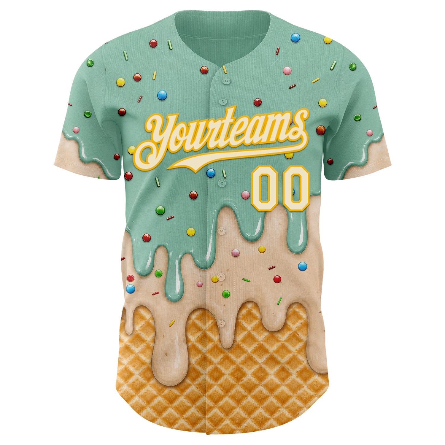 Custom Ice Blue Cream-Gold Ice Cream Waffle Foodie Dessert Authentic Baseball Jersey view 3