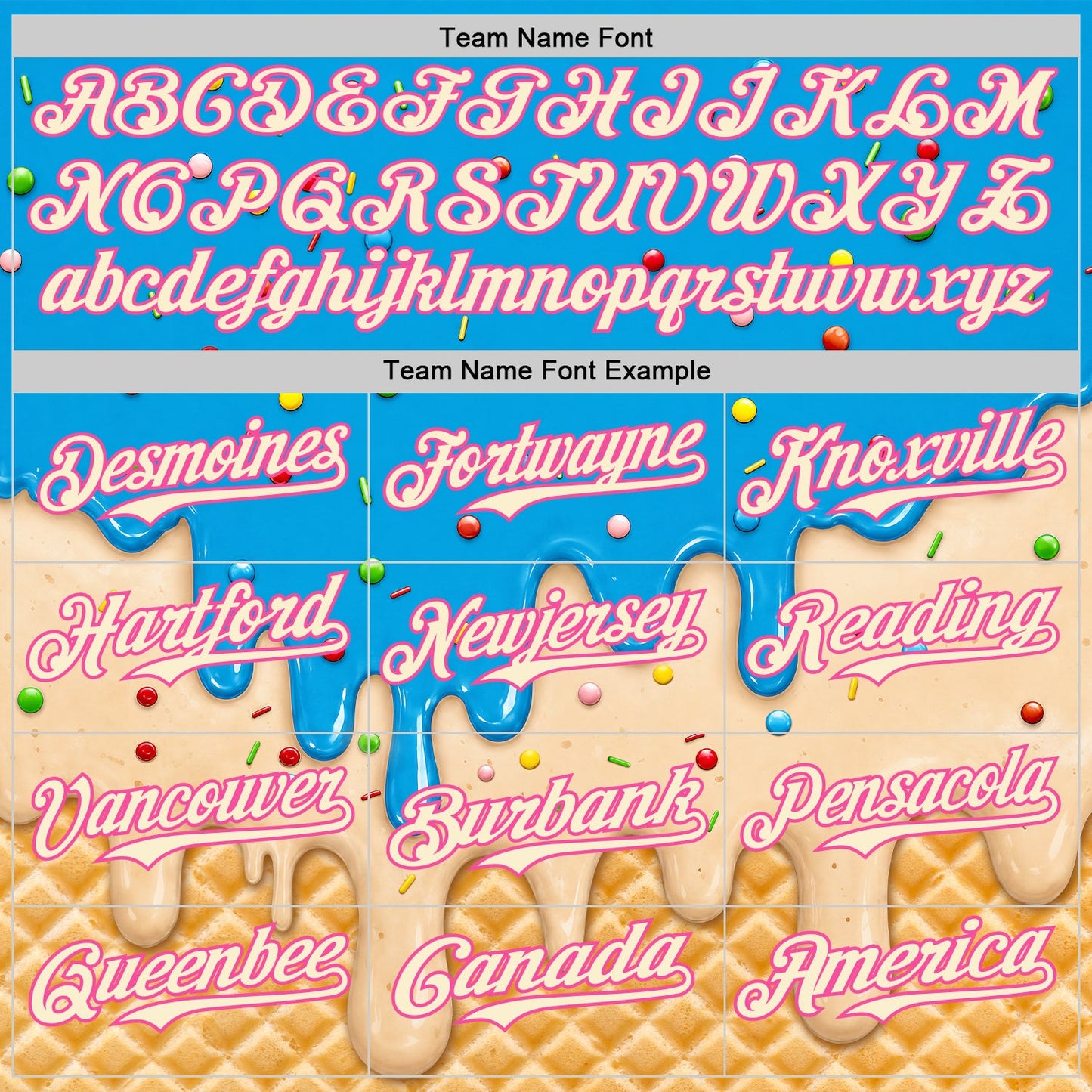 Custom Sky Blue Cream-Pink Ice Cream Waffle Foodie Dessert Authentic Baseball Jersey view 5