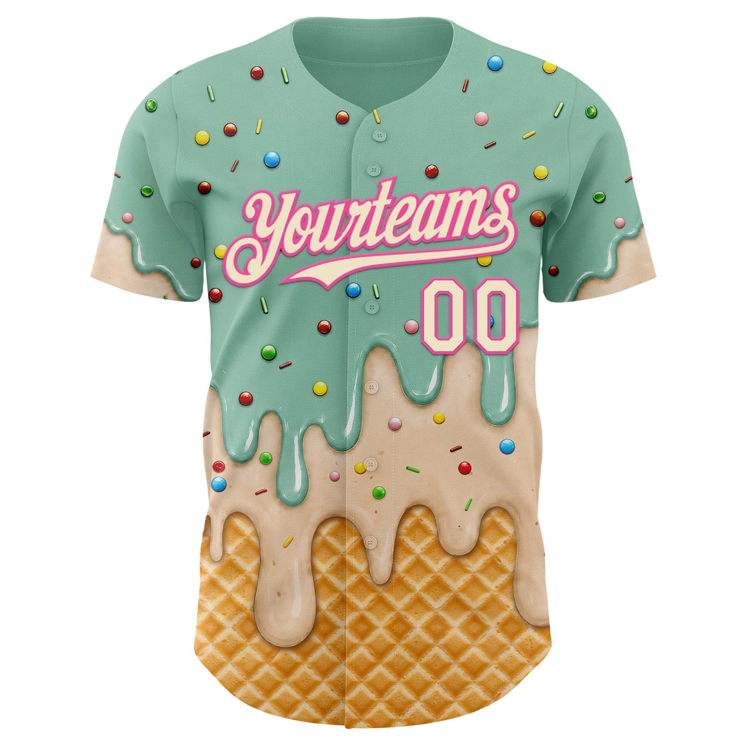 Custom Ice Blue Cream-Pink Ice Cream Waffle Foodie Dessert Authentic Baseball Jersey view 3