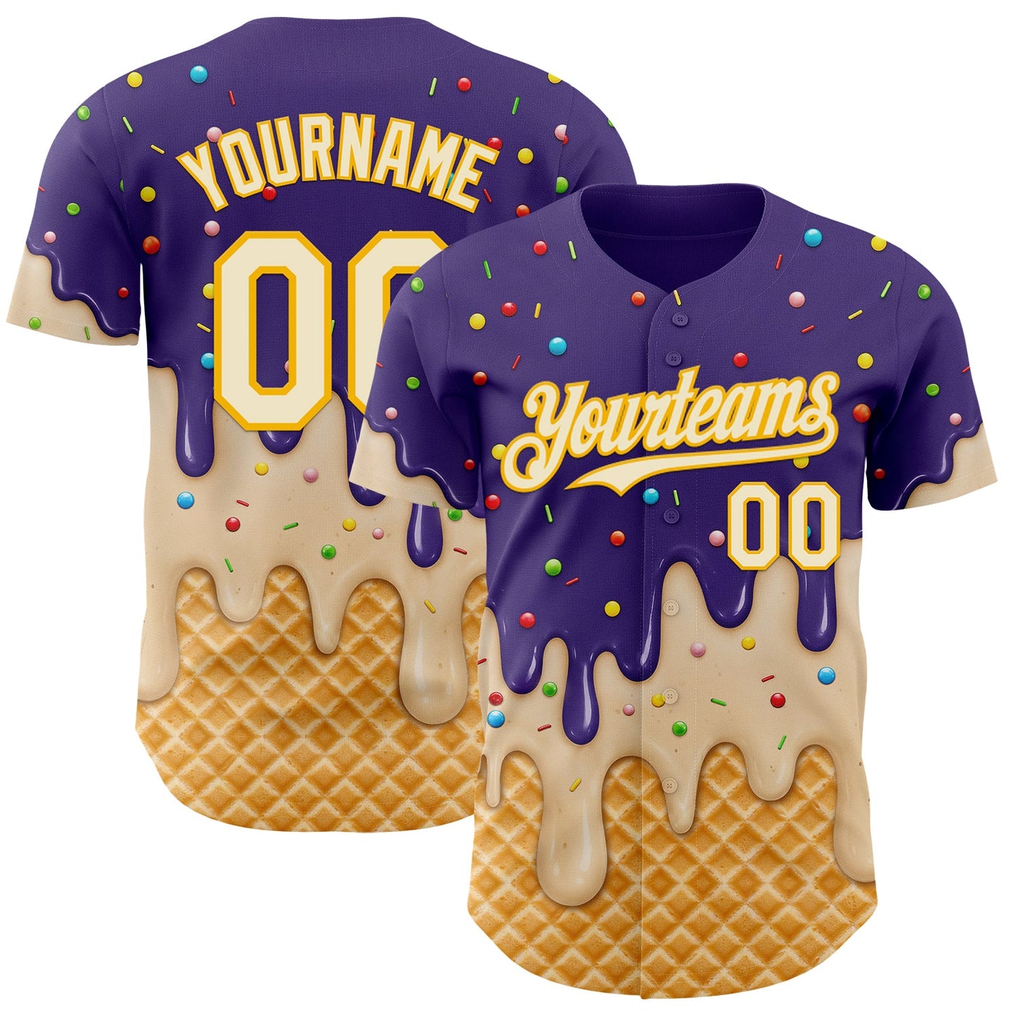 Custom Purple Cream-Gold Ice Cream Waffle Foodie Dessert Authentic Baseball Jersey - Main View