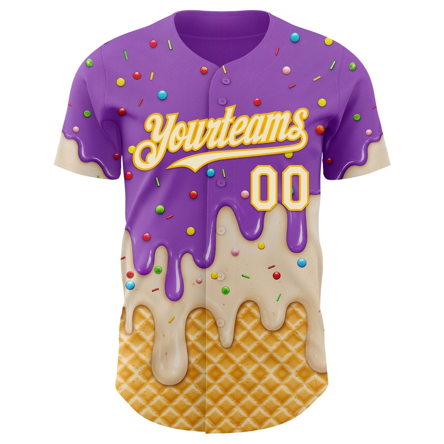 Custom Medium Purple Cream-Gold Ice Cream Waffle Foodie Dessert Authentic Baseball Jersey view 3