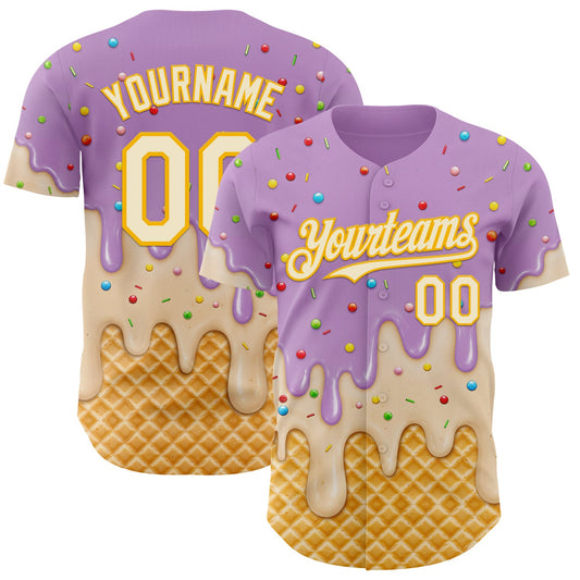 Custom Light Purple Cream-Gold Ice Cream Waffle Foodie Dessert Authentic Baseball Jersey - Main View