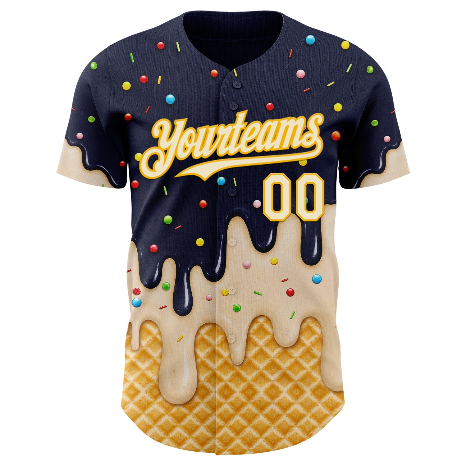 Custom Navy Cream-Gold Ice Cream Waffle Foodie Dessert Authentic Baseball Jersey view 3