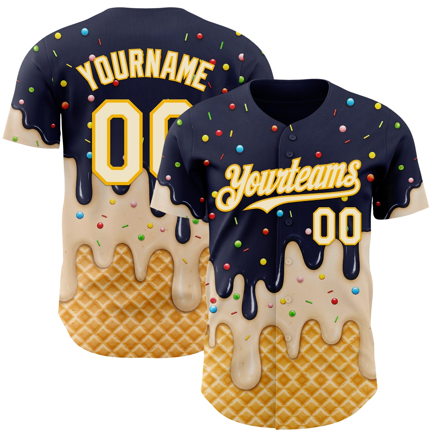 Custom Navy Cream-Gold Ice Cream Waffle Foodie Dessert Authentic Baseball Jersey - Main View