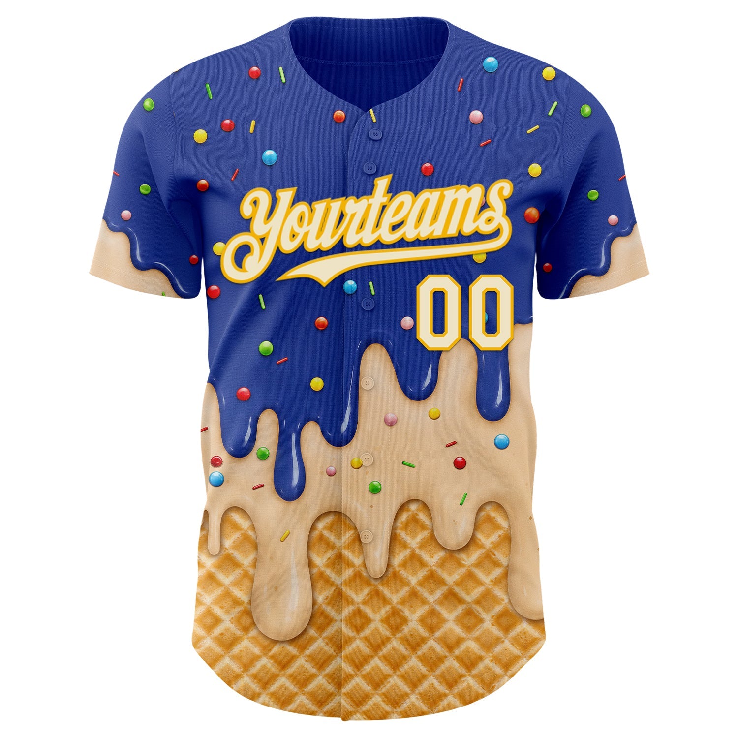 Custom Royal Cream-Gold Ice Cream Waffle Foodie Dessert Authentic Baseball Jersey view 3