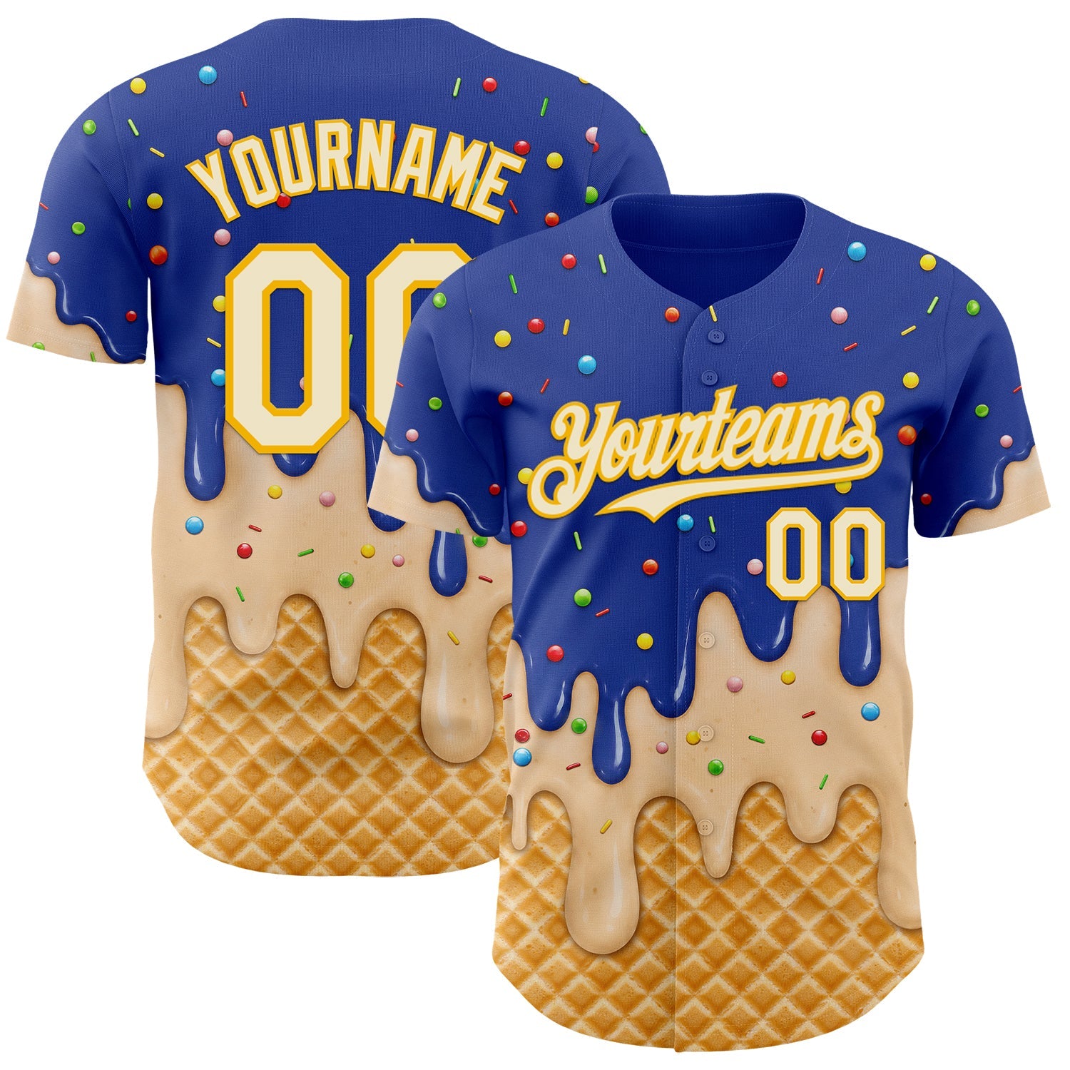 Custom Royal Cream-Gold Ice Cream Waffle Foodie Dessert Authentic Baseball Jersey - Main View