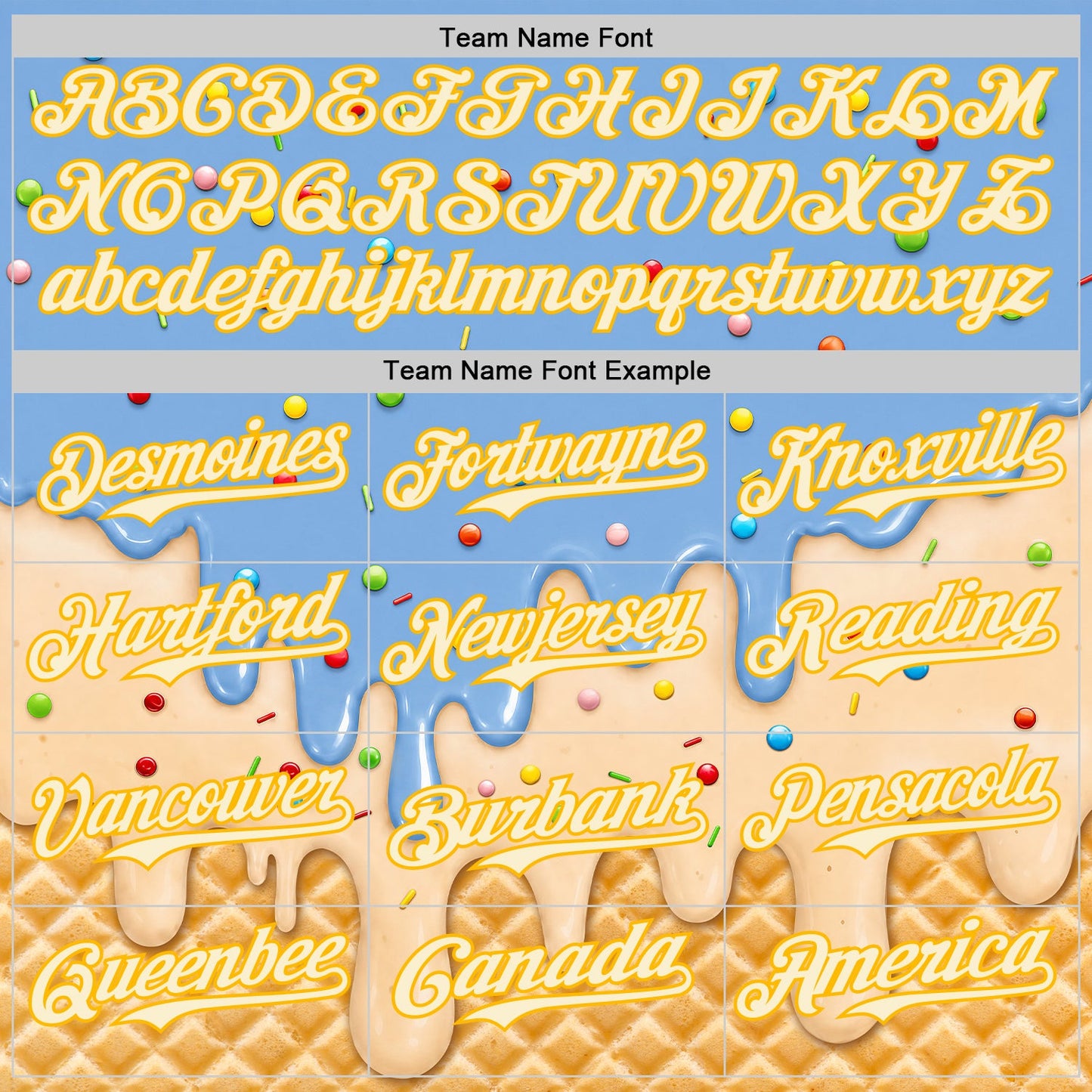 Custom Light Blue Cream-Gold Ice Cream Waffle Foodie Dessert Authentic Baseball Jersey view 5