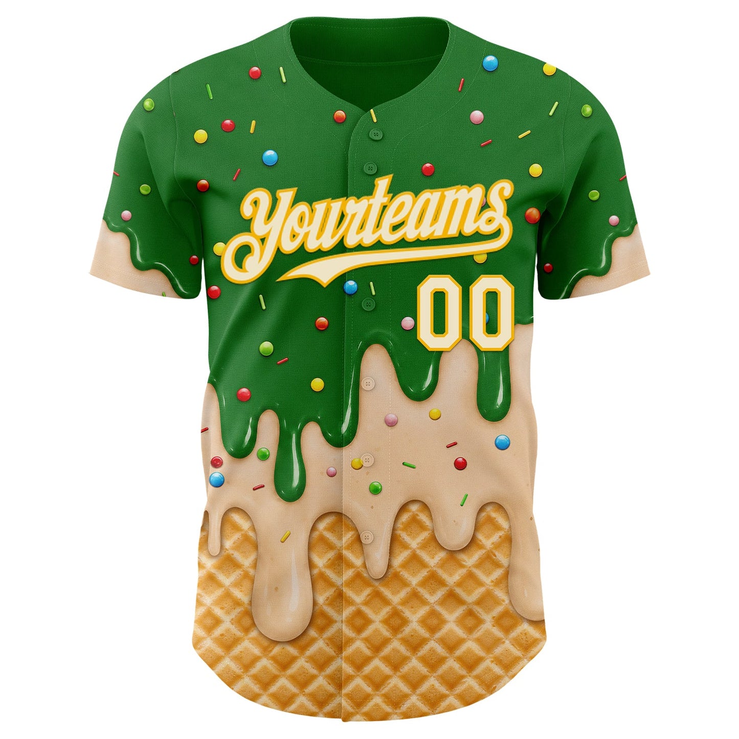 Custom Grass Green Cream-Gold Ice Cream Waffle Foodie Dessert Authentic Baseball Jersey view 3