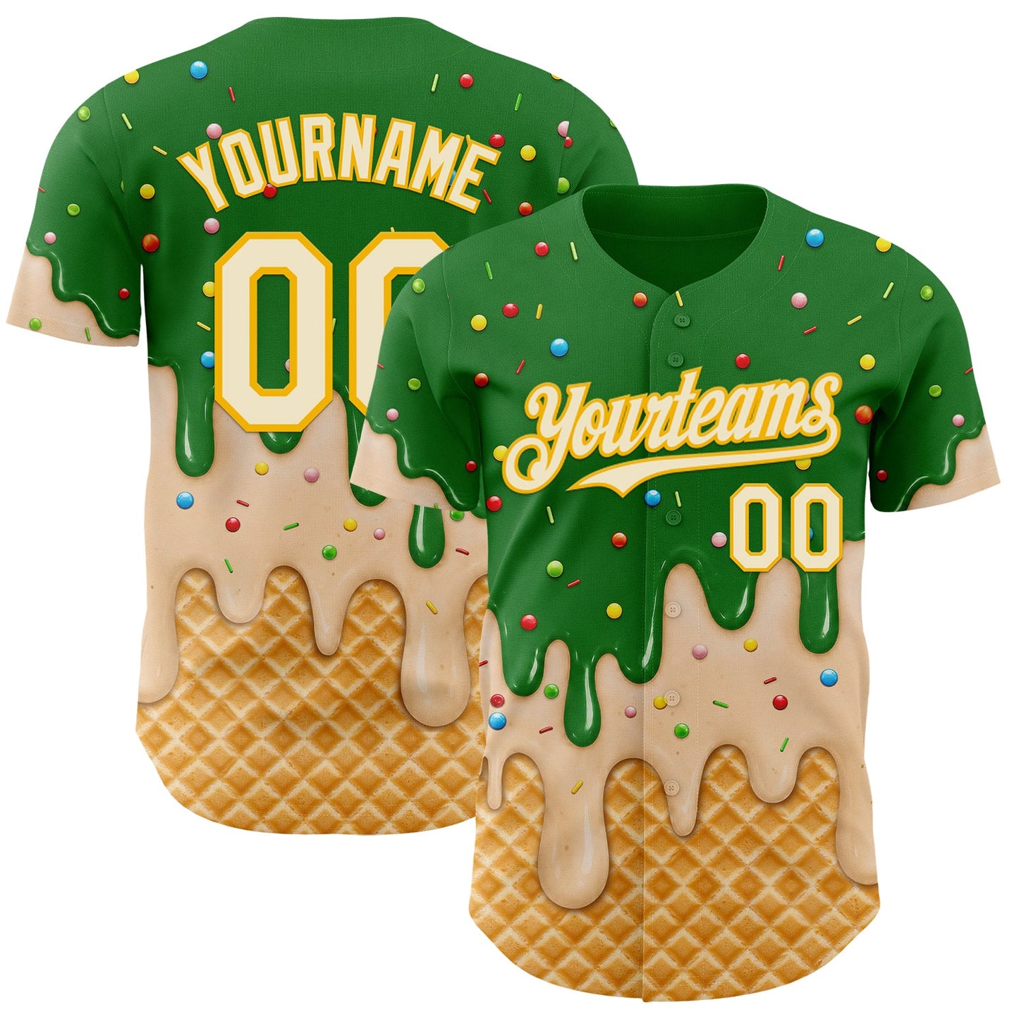 Custom Grass Green Cream-Gold Ice Cream Waffle Foodie Dessert Authentic Baseball Jersey - Main View