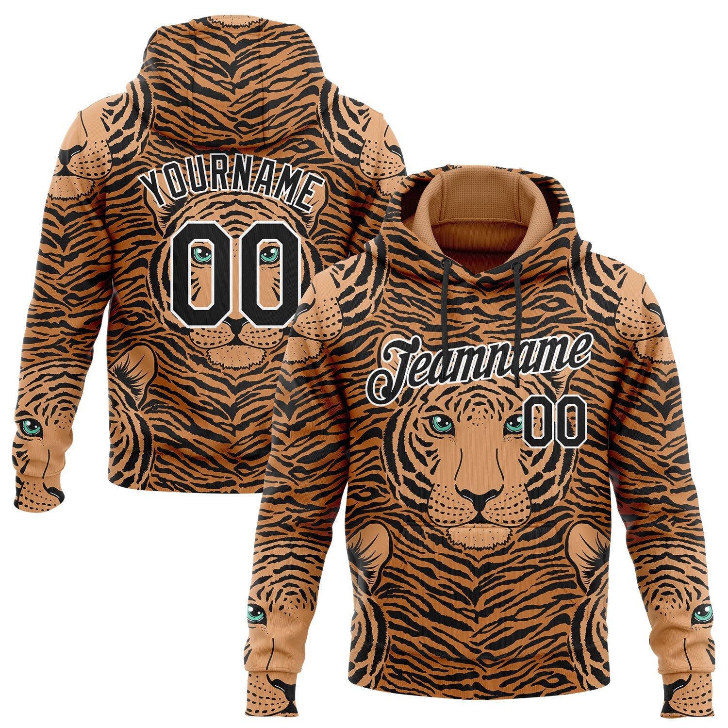 Custom Stitched Vegas Gold Black-White 3D Pattern Design Tiger Sports Pullover Sweatshirt Hoodie - Main View